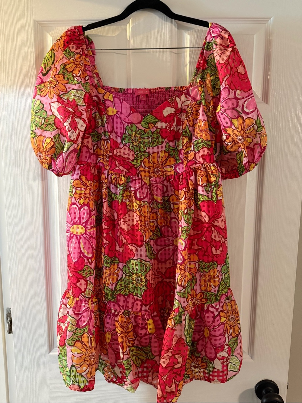 Flying Tomato Pink Floral Puff-Sleeve Casual Dress